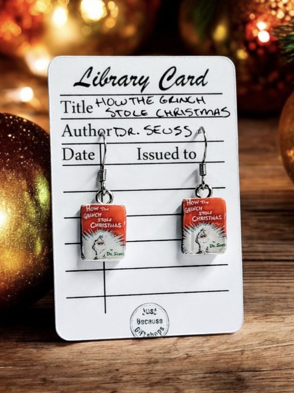 How the Grinch Stole Christmas Book Cover Earrings - Red & White